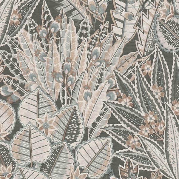Profhome 396533-GU Carta Da Parati In Tessuto Non Tessuto Floral Opaco Nero Marrone Grigio Bianco 5,33 M2-image