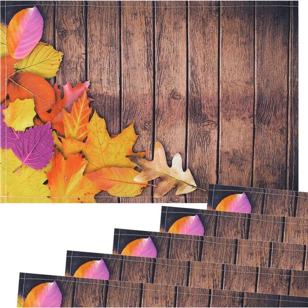 Tovagliette In Tessuto Foglia Foglie Legno Colorate 6Pz-image