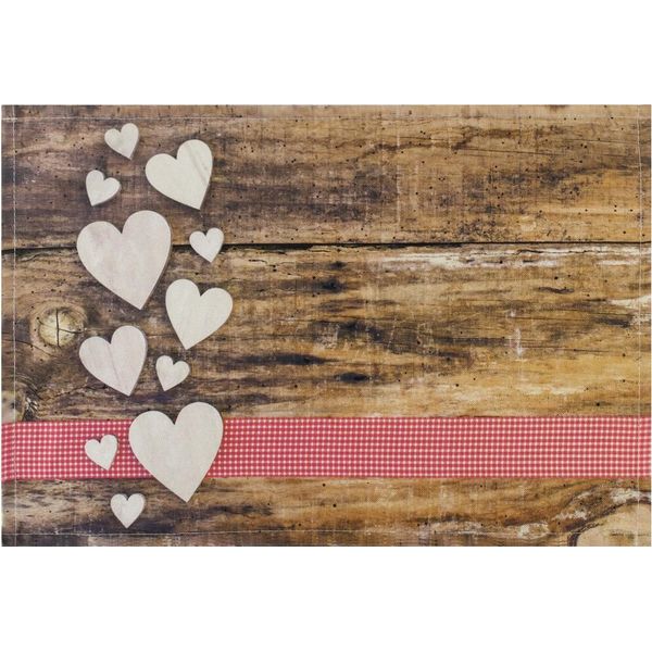 Tovaglietta Tessile Cloth Cuori In Tessuto Nastro In Legno Tavola 45X30 Cm-image