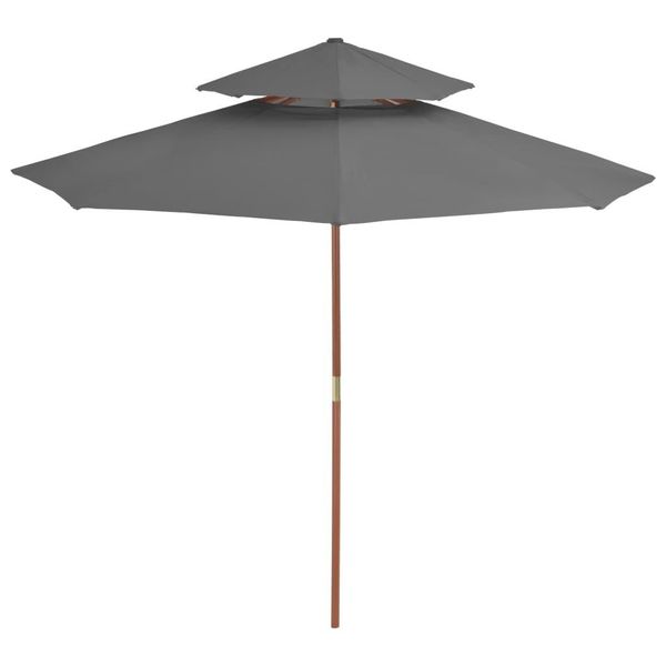 Vidaxl Ombrellone Con Ventilazione E Asta In Legno 270 Cm Antracite-image