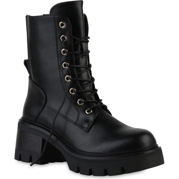Van Hill Donna Stivaletti Stringati Scarpe Suola Profilata 841841, Colore: Nero, Taglia: 37-image