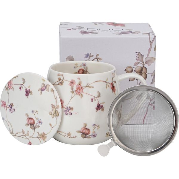 Duo Floral Tazza A Botte 430 Ml Safa Con Colino Per Il Tè, Nuova Porcellana Bone China-image