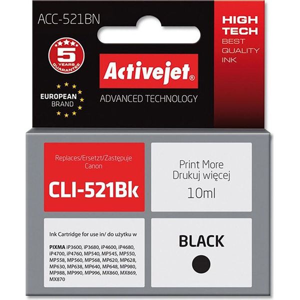Activejet ACC-521BN Ink Cartridge (Replacement For Canon Cli-521Bk; Supreme; 10 Ml; Black)-image