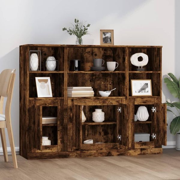 Vidaxl Tavole Alte 3 Pz. Materiale A Base Di Legno Di Quercia Affumicata-image