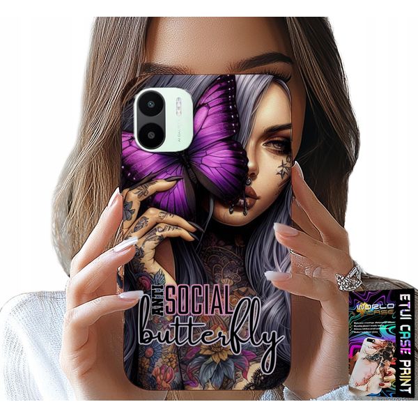Custodia Per Xiaomi Redmi A2 - Anti Social Butterfly Rosa Farfalla + Pellicola Protettiva-image