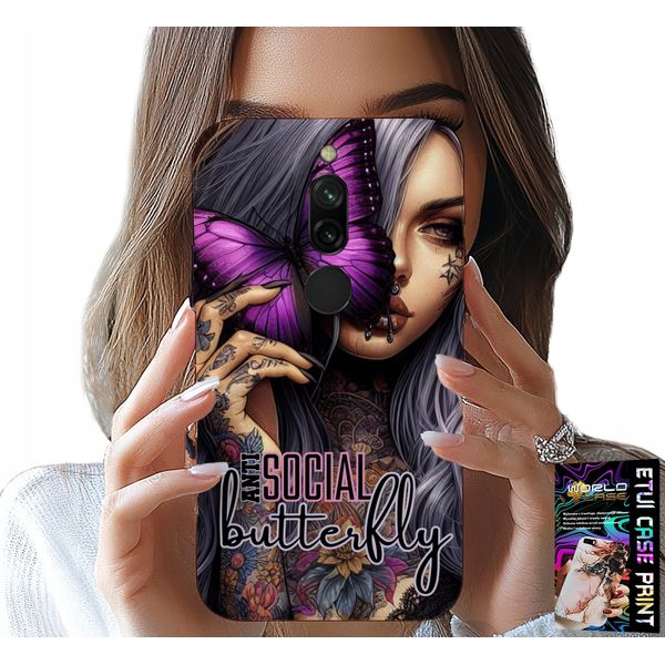 Custodia Per Xiaomi Redmi 8 - Anti Social Butterfly Rosa Farfalla + Vetro-image