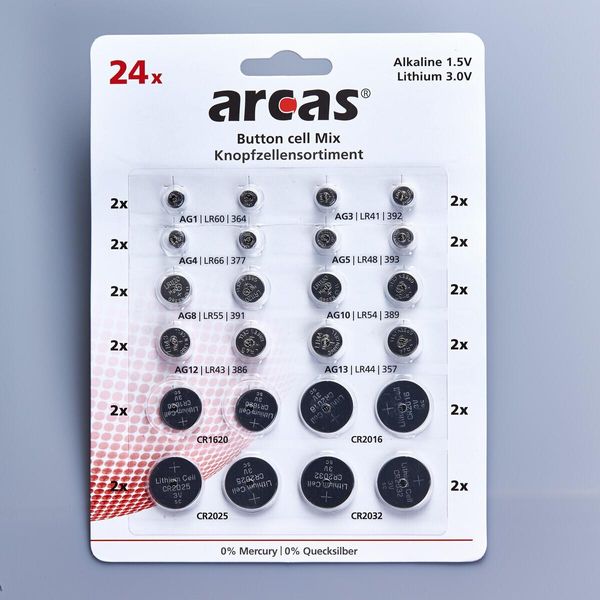 Set Di Batterie Arcas A Bottone Da AG1 A CR2032 0% Mercurio 24 Pz - Batteria - CR2032-image