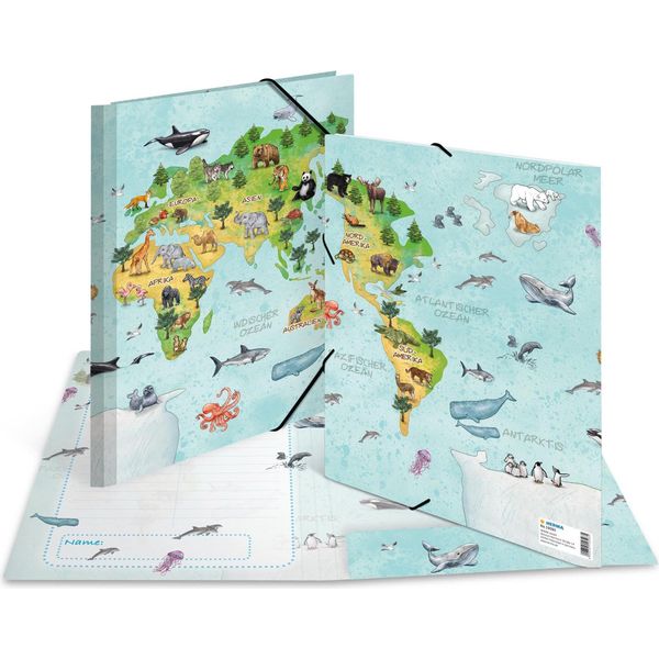 Herma 19593 Cartella Angolare Herma "Mappa Del Mondo Animale"", Cartone, Din A4"-image