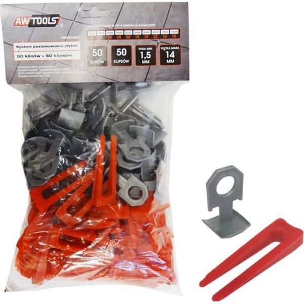 Sistema Di Livellamento Per Piastrelle Awtools Standard 1,5 Mm - 7-15 Mm - Clip 50 Pz. + Cuneo 50Pz.-image
