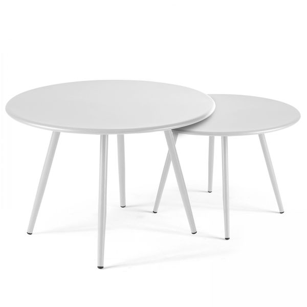 Set Di 2 Tavolini Bassi Rotondi In Acciaio Bianco - Oviala Palavas-image