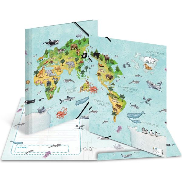 Herma 19634 Cartella Angolare Herma "Mappa Del Mondo Animale"", Cartone, Din A3"-image