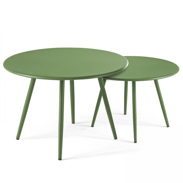 Set Di 2 Tavolini Bassi Rotondi In Acciaio Verde Cactus - Oviala Palavas-image