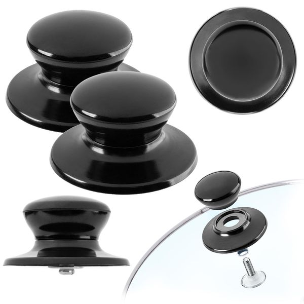 Manico Per Coperchio Di Pentola Kadax "Caserta"", Manico Per Coperchio Di Pentola In Plastica E Acciaio Inox, 3 Pezzi, Nero"-image
