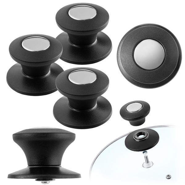 Manico Per Coperchio Di Pentola Kadax "Barletta"", Manico Per Coperchio Di Pentola In Plastica E Acciaio Inox, 3 Pezzi, Nero"-image