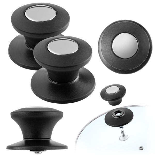 Manico Per Coperchio Di Pentola Kadax "Barletta"", Manico Per Coperchio Di Pentola In Plastica E Acciaio Inox, 2 Pezzi, Nero"-image