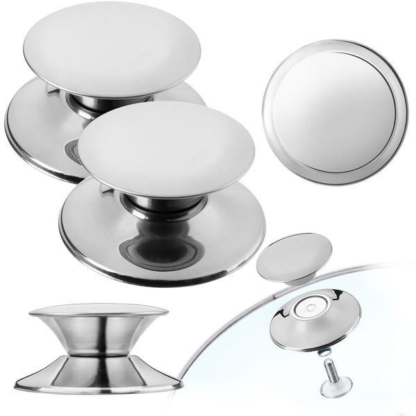 Manico Per Coperchio Di Pentola Kadax "Salerno"", Manico Per Coperchio Di Pentola In Plastica E Acciaio Inox, 2 Pezzi, Argento"-image