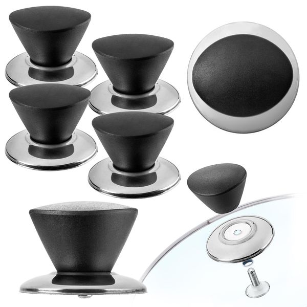 Manico Per Coperchio Di Pentola Kadax "Taranto"", Manico Per Coperchio Di Pentola In Plastica E Acciaio Inox, 4 Pezzi, Nero"-image