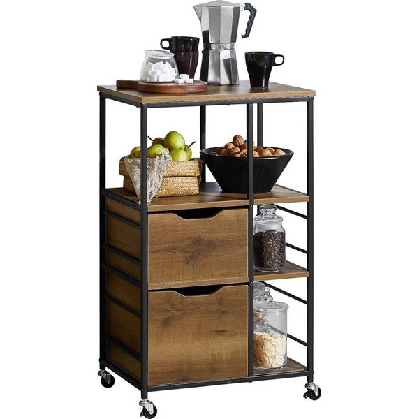 Sobuy Carrello Da Cucina Rotante Carrello Portaoggetti Multifunzionale Con 3 Cassetti E 3 Ripiani, 53X37X89Cm-image