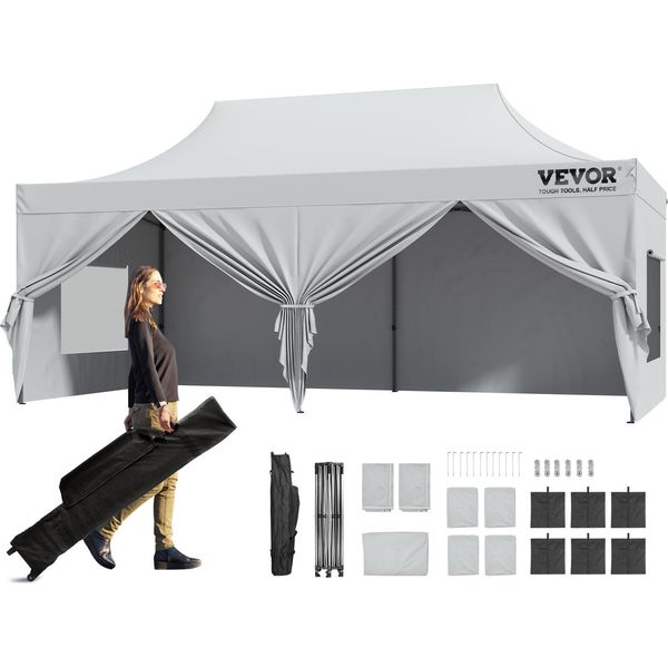 Vevor Gazebo 304,8X609,6X320Cm Tenda Da Giardino 500Dpoliuretanotessuto Argento Gazebo Pieghevole Regolabile In Altezza Incl. Borsa Di Stoccaggio Tenda Per Feste 12-16 Persone Tenda Pop Up Gazebo Da Giardino Per Il Campeggio-image