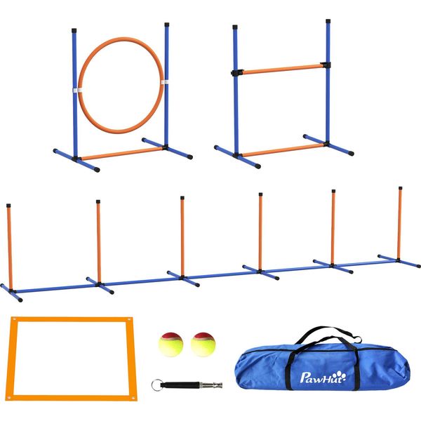 Set Di Agilità Per Cani Pawhut, Set Di 4 Set Per L'addestramento Dei Cani Con Ostacoli Per L'agilità Regolabili In Altezza, Pali In Vimini, Box Per La Rottura, Anello Per Il Salto, Set Di Ostacoli Incluso P-image