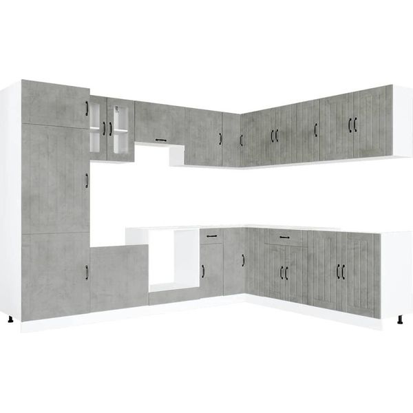 Vidaxl Set Di Mobili Da Cucina Da 14 Pezzi Lucca Cemento Grigio Materiale A Base Di Legno-image