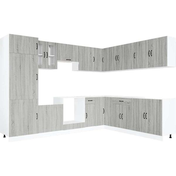 Vidaxl Set Di Armadietti Da Cucina Da 14 Pezzi Lucca Grigio Sonoma In Legno-image