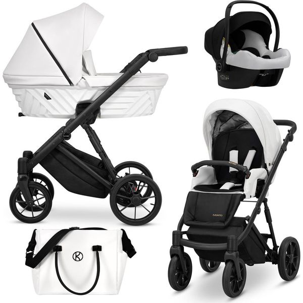 Carrozzina Kunert Ivento 3In1 Bianca Con Telaio E Accessori Neri-image