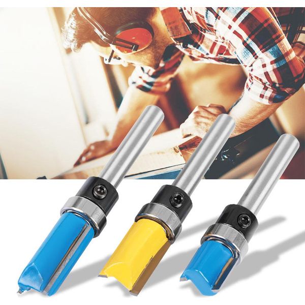 3Pcs Fresa Per La Lavorazione Del Legno Fresatura 1/4" Gambo Bordo Rifilatura Scanalatura Router Bit"-image