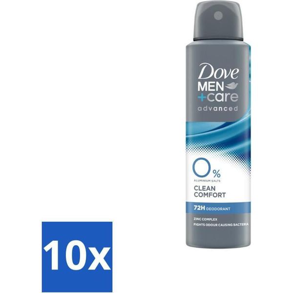 Dove Men+Care Deodorant Spray - 0% Clean Comfort - 150 Ml - Confezione Risparmio - 10 Pezzi-image