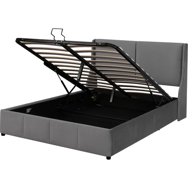 Letto Imbottito 140 X 190 Cm, Con Rete A Doghe E Testata, Letto Idraulico, In Velluto-image
