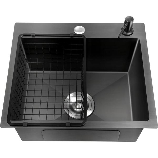 Lavello In Acciaio Inox, Spazioso A Vasca Singola, Design Facile Da Usare, Nero-image