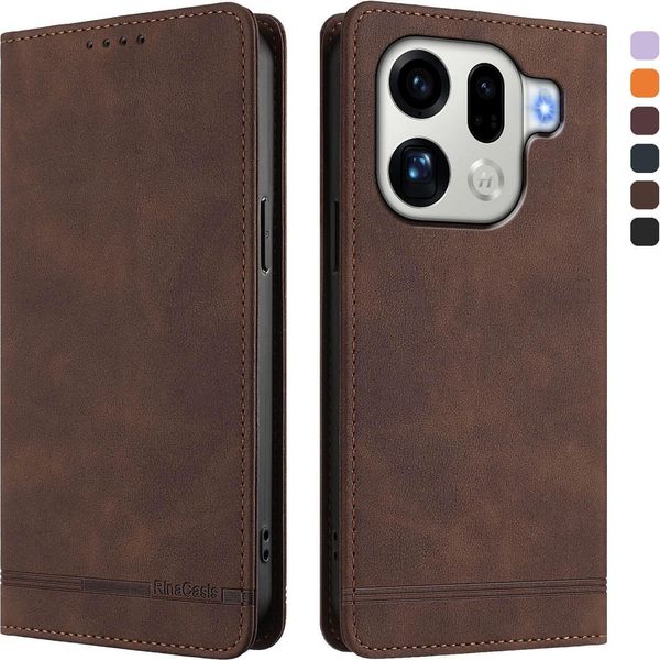 Custodia Per Oppo Find X9 Pro, Custodia Retro In Finto Cuoio Flip Con Supporto E Slot Per Carte Di Credito Marrone-image
