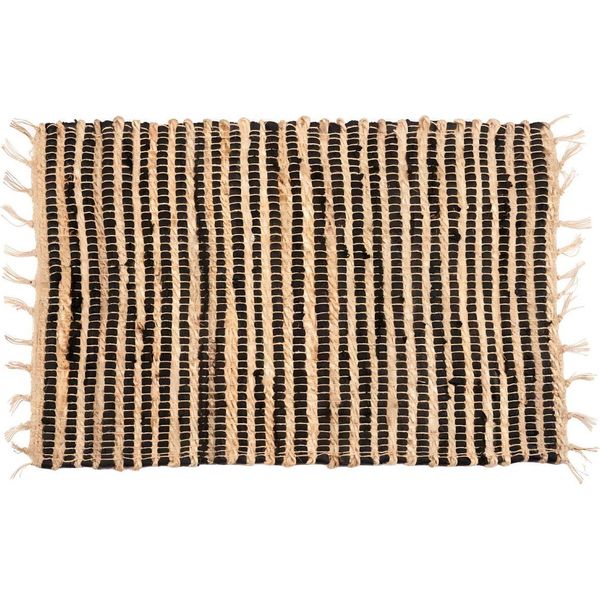 Giftdecor | Tappeto In Iuta - 60 X 90 Cm - Con Frange E Motivo A Strisce - Beige-image