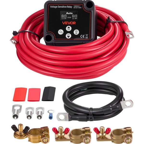 Vevor Kit Doppio Relè Staccabatteria, 12 V, 140 A, Relè Sensibile Alla Tensione Vsr Con Voltmetro, Schermo Lcd, Interruttore Staccabatteria, Compatibile Con Batterie Al Piombo, Per Utv, Atv-image