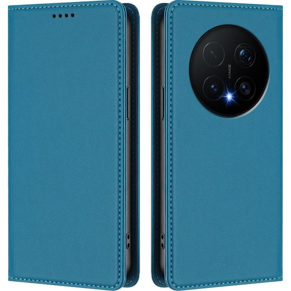 Custodia In Pelle Per Honor Magic8 Pro, Custodia Flip Magnetica In Finto Cuoio Con Supporto Lake Blu-image