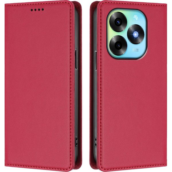 Custodia Per Cellulare Per Itel S23+, Custodia Magnetica Antiurto Flip Cover In Finto Cuoio Con Supporto Rosso-image