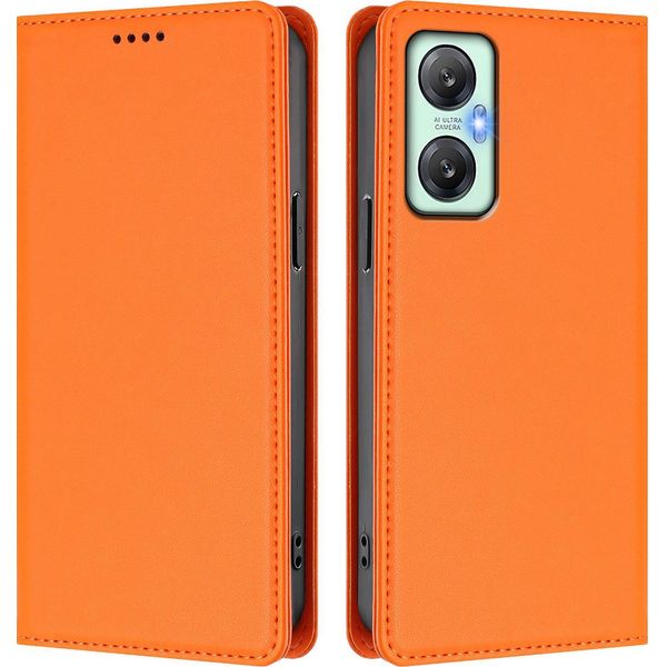 Custodia In Pelle Per Infinix Hot 20 5G, Custodia Flip Magnetica In Finto Cuoio Con Supporto Arancione-image