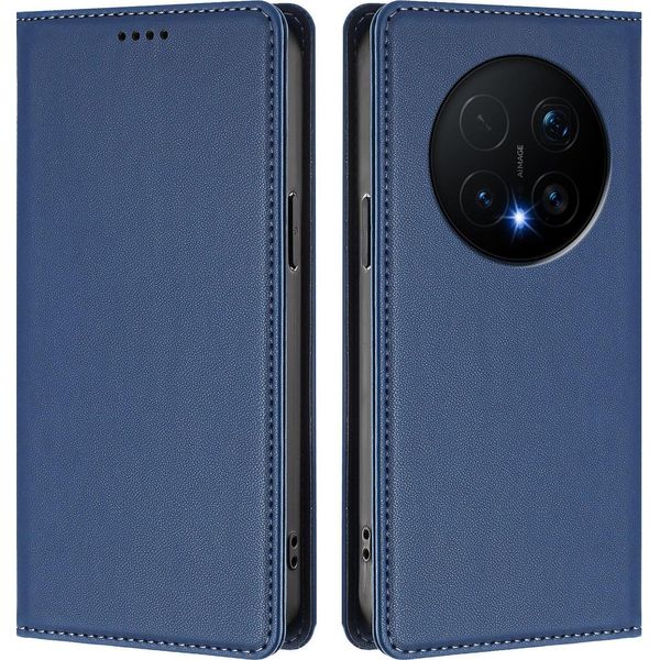 Custodia Per Telefono Cellulare Per Honor Magic8 Pro, Flip Cover In Finto Cuoio Antiurto Magnetica Con Supporto Blu Scuro-image