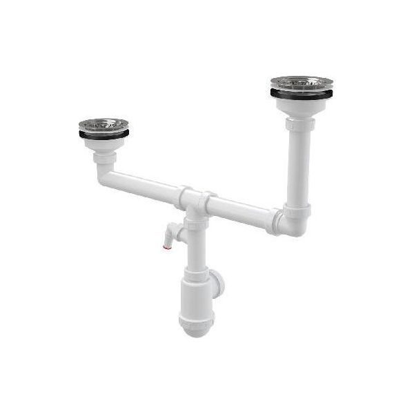 Sifone Per Lavello Doppio Alcadrain Con Griglie In Acciaio Inox DN115 A Due Livelli E Attacco A454P-image