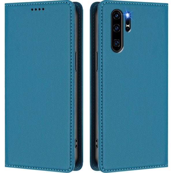 Custodia Per Huawei P30 Pro, Flip Cover In Finto Cuoio Antiurto Magnetica Con Supporto Blu-image