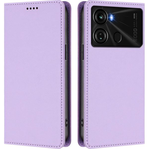 Custodia Per Cellulare Per Itel P40, Flip Cover In Finto Cuoio Antiurto Magnetica Con Supporto Viola-image
