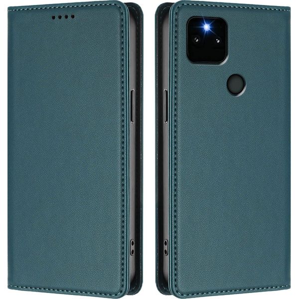 Custodia Per Google Pixel 5A 5G, Flip Cover In Finto Cuoio Antiurto Magnetica Con Supporto Verde-image