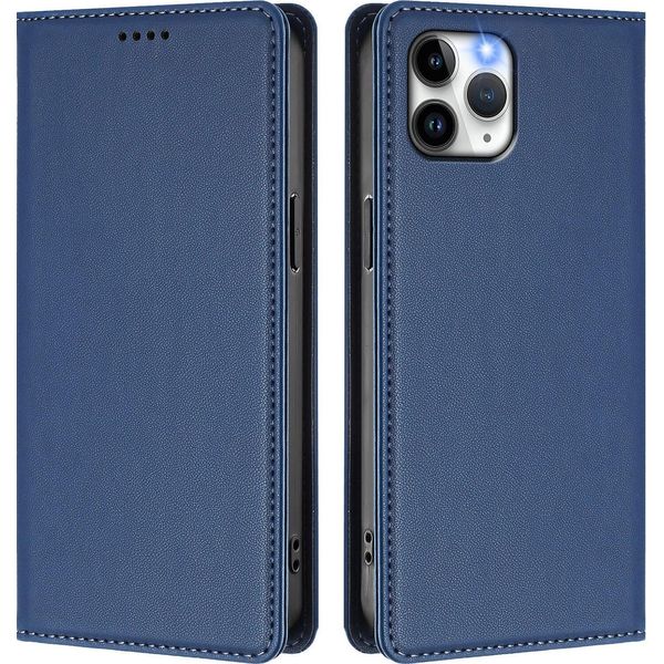 Custodia Per Iphone 11 Pro, Flip Cover Magnetica Antiurto In Finto Cuoio Con Supporto Blu Scuro-image