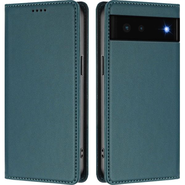 Custodia Per Google Pixel 6, Flip Cover In Finto Cuoio Antiurto Magnetica Con Supporto Verde-image