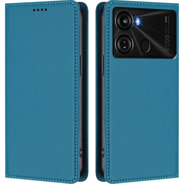 Custodia In Pelle Per Itel P40, Custodia Flip Magnetica In Finto Cuoio Con Supporto Lake Blu-image
