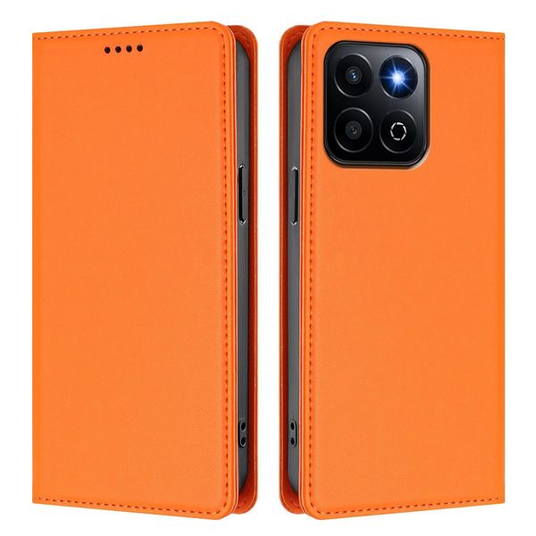 Custodia In Pelle Per Honor 400 Smart /Honor X7D, Flip Case Magnetico In Finto Cuoio Con Supporto Arancione-image