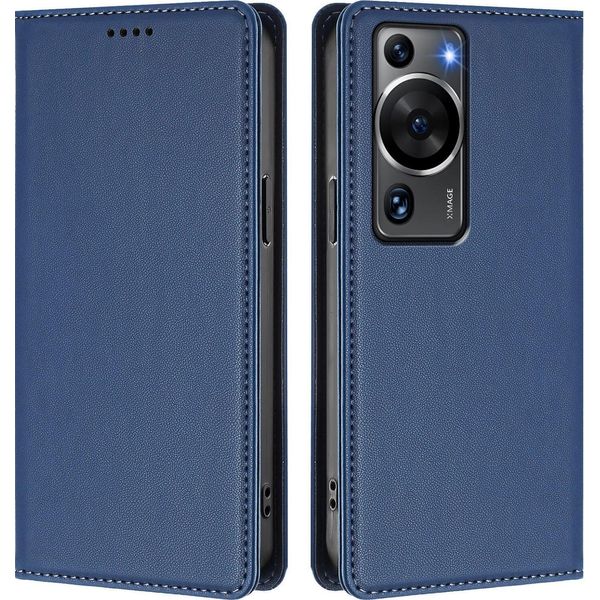 Custodia In Pelle Per Huawei P60 / P60 Pro, Custodia Magnetica In Finto Cuoio Con Supporto Blu Scuro-image
