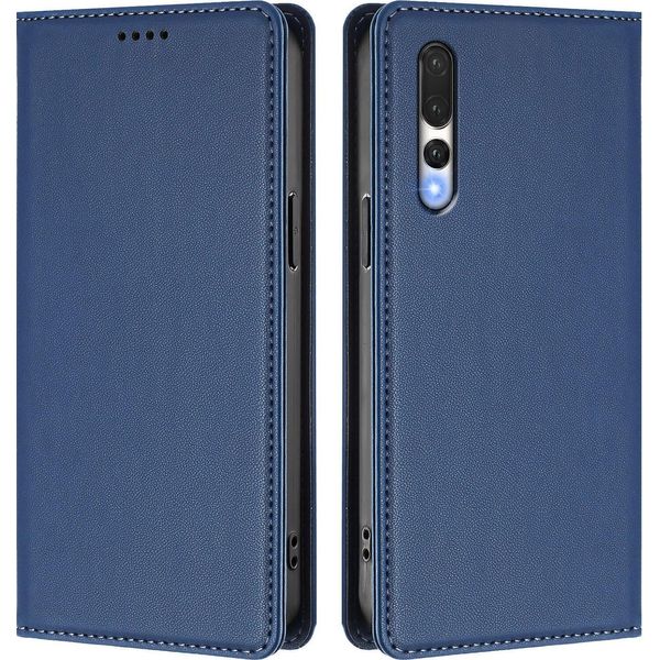 Custodia Per Huawei P20 Pro, Flip Cover Magnetica Antiurto In Finto Cuoio Con Supporto Blu Scuro-image