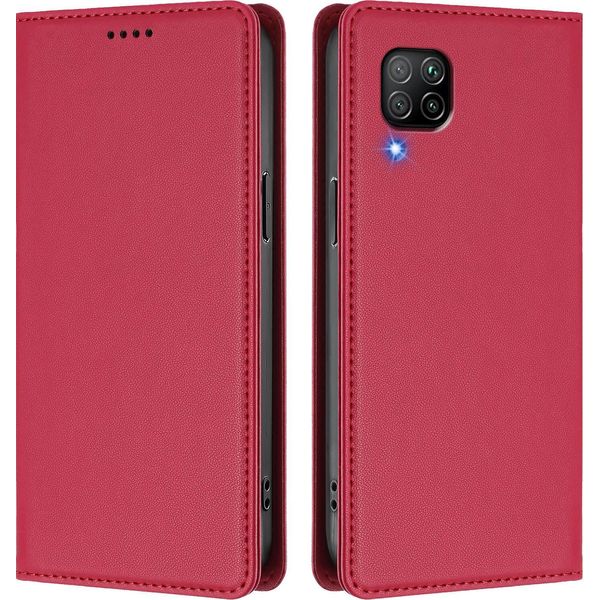 Custodia Per Telefono Cellulare Per Huawei P40 Lite, Flip Cover In Finto Cuoio Antiurto Magnetica Con Supporto Rosso-image