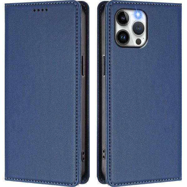 Custodia Per Iphone 12 Pro Max, Flip Cover In Finto Cuoio Antiurto Magnetica Con Supporto Blu Scuro-image